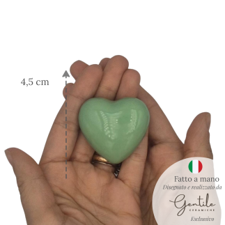 Cuore Verde Salvia in Ceramica con Calamita (4.5cm)
