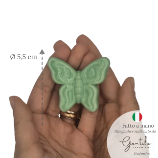 Farfalla Verde Salvia in Ceramica con Calamita (5,5cm)