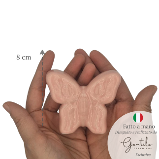 Farfalla Rosa Pesca in Ceramica da appoggio (8cm)