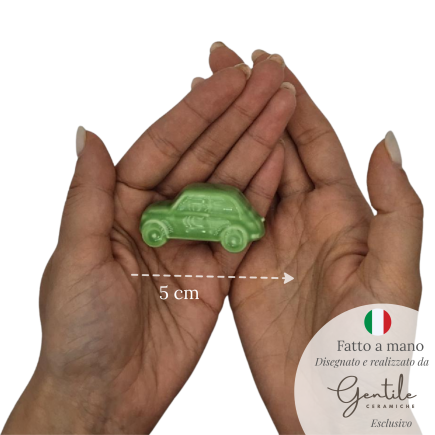 Macchinina 500 Verde Mela in Ceramica con Calamita (5cm)