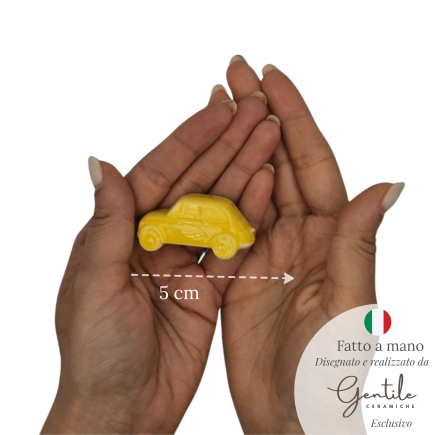 Macchinina 500 Gialla Limone in Ceramica con Calamita (5cm)