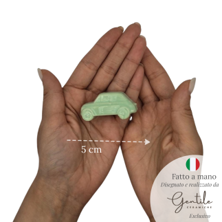 Macchinina 500 Verde Chiaro in Ceramica con Calamita (5cm)