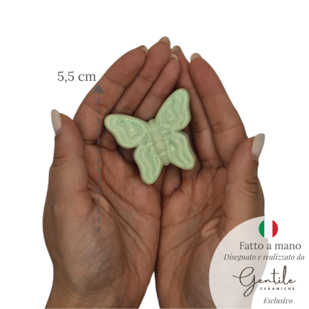Farfalla Verde Chiaro in Ceramica con Calamita (5,5cm)