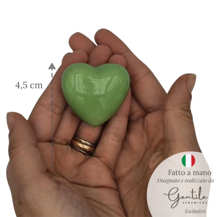 Cuore Verde Mela in Ceramica con Calamita (4.5cm)