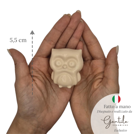 Gufo Crema in Ceramica con Calamita (5,5cm)