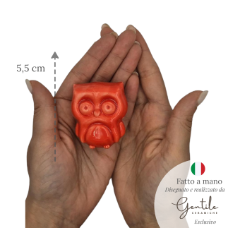 Gufo Rosso Corallo in Ceramica con Calamita (5,5cm)