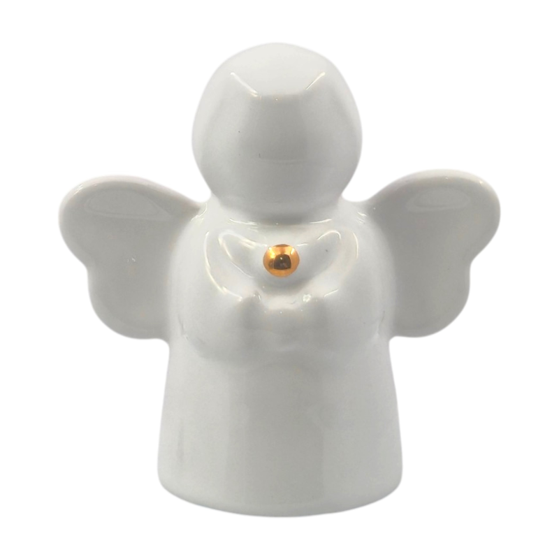 Angelo bianco con dettaglio oro in ceramica – Linea Baby Soft (8cm)
