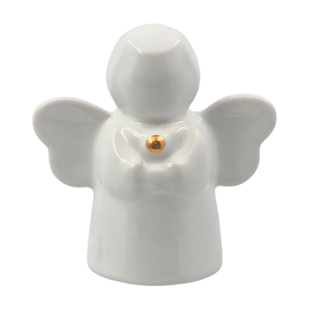 Angelo in ceramica bianco con oro | Bomboniera battesimo (8cm)
