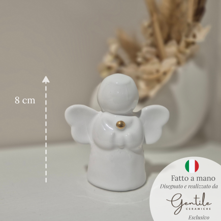 Angelo bianco con dettaglio oro in ceramica – Linea Baby Soft (8cm)