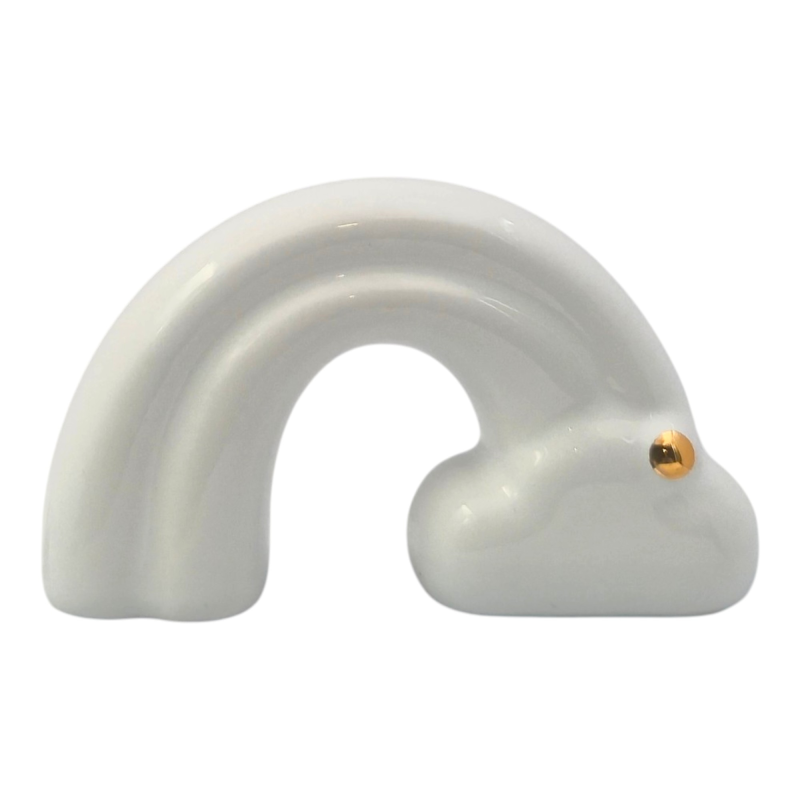 Arcobaleno bianco con dettaglio oro in ceramica – Linea Baby Soft (8cm)