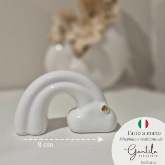 Arcobaleno bianco con dettaglio oro in ceramica – Linea Baby Soft (8cm)