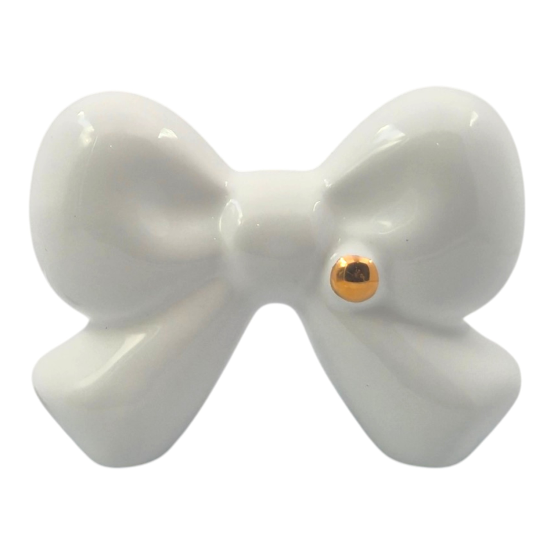 Fiocco bianco con dettaglio oro in ceramica – Linea Baby Soft (8cm)