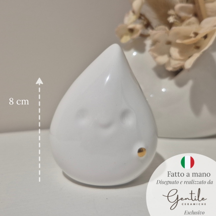 Goccia bianca con dettaglio oro in ceramica – Linea Baby Soft (8cm)