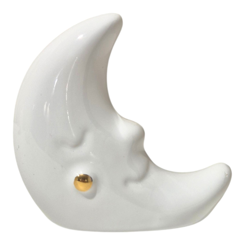 Luna bianca con dettaglio oro in ceramica – Linea Baby Soft (8cm)