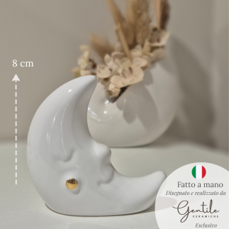 Luna bianca con dettaglio oro in ceramica – Linea Baby Soft (8cm)