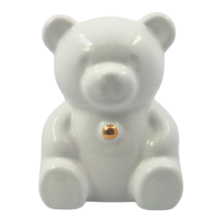 Orso ceramica bianco oro | Bomboniera nascita (8cm)