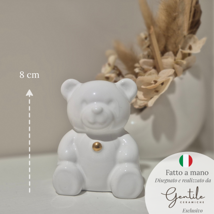 Orso bianco con dettaglio oro in ceramica – Linea Baby Soft (8cm)
