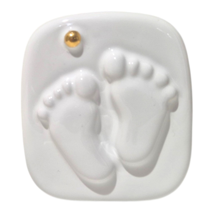 White ceramic baby feet gold | Birth favor (8cm)