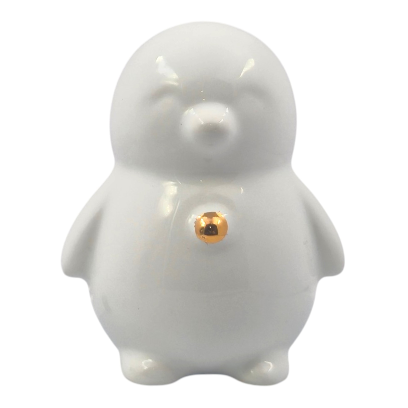 White ceramic penguin with gold detail – Baby Soft Collection (8cm)
