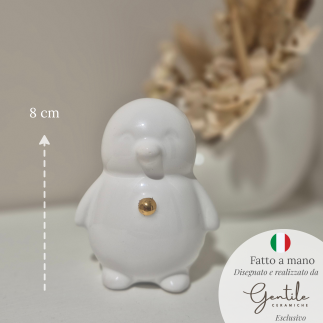 Pinguino bianco con dettaglio oro in ceramica – Linea Baby Soft (8cm)